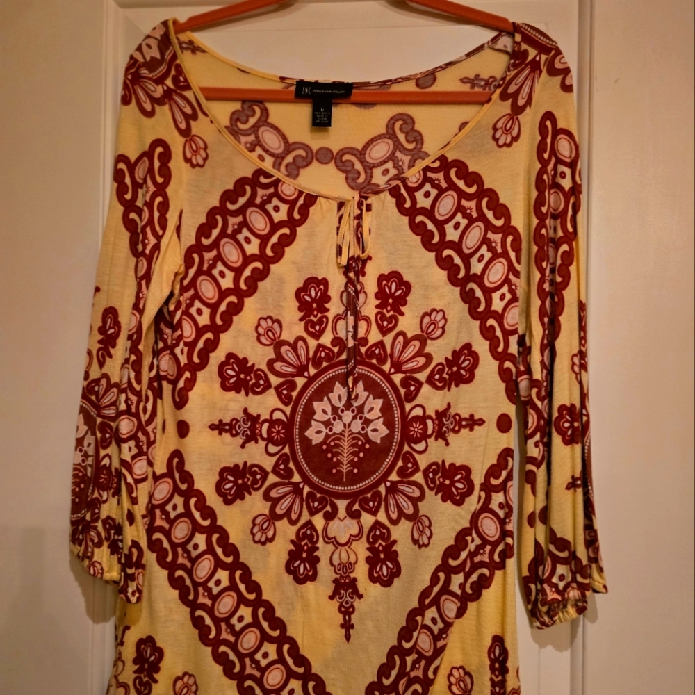 Inc. Yellow and Brown Patterned Blouse